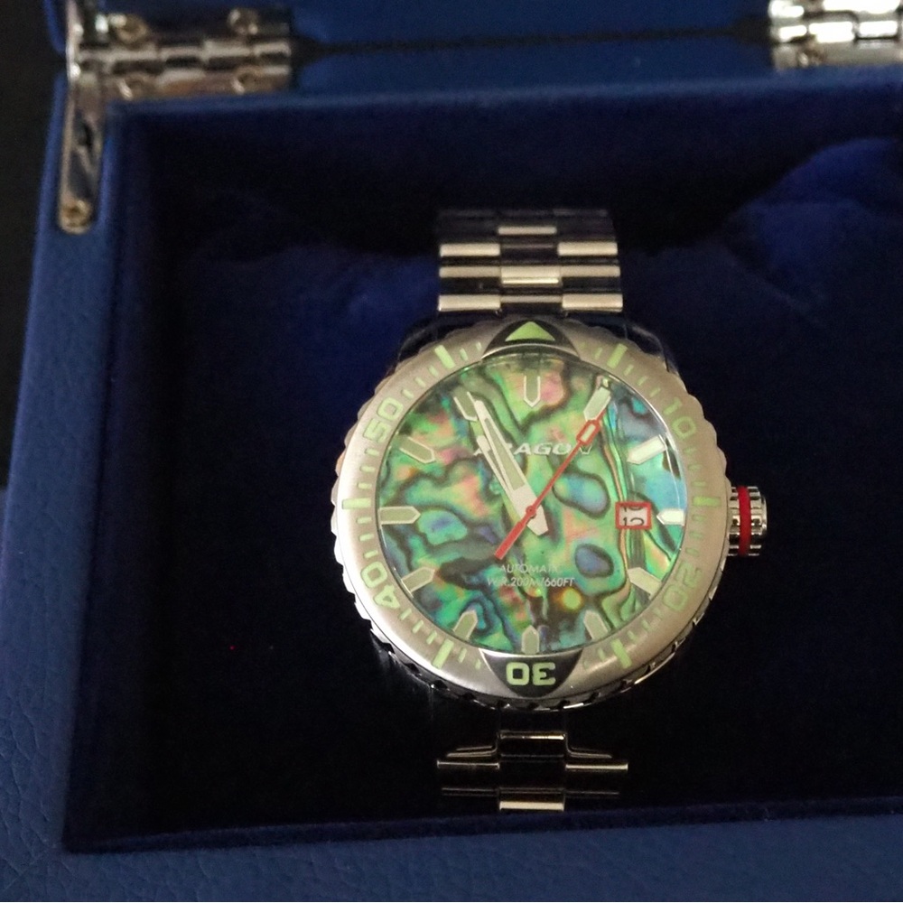 Vibrant Abalone Dial Watch with Silver Band
